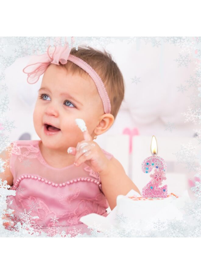 Pink snowflake-themed birthday candles, pink snowflake number candles, suitable for cake decorating, cupcake decorating, party decorations (number 0). - Image 4